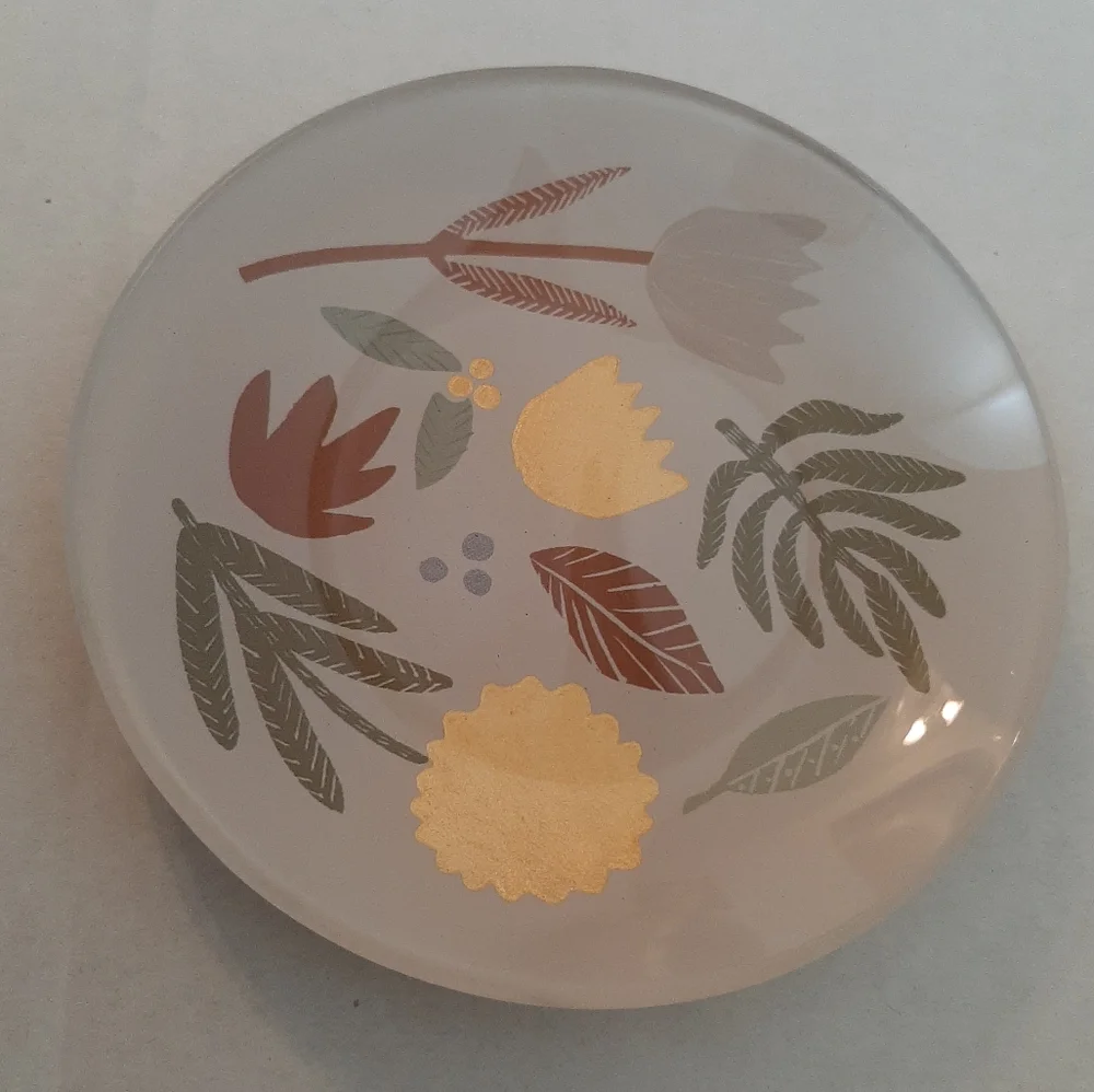 West Elm Scandi Decoupage Small Floral Round Glass Trinket Dish